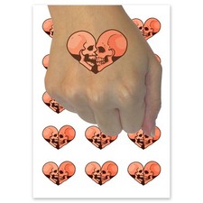 Two Skulls Kissing Heart Temporary Tattoo Fake Body Art