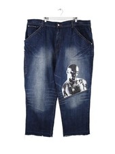 Jeans larghi Makaveli y2k stampa 2Pac blu W50 uomo