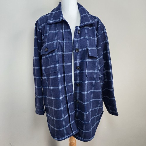 Tilley, NEW Tilley Plaid Shacket Womens Large Blue Wool Blend Shirt Jacket Flannel Coat