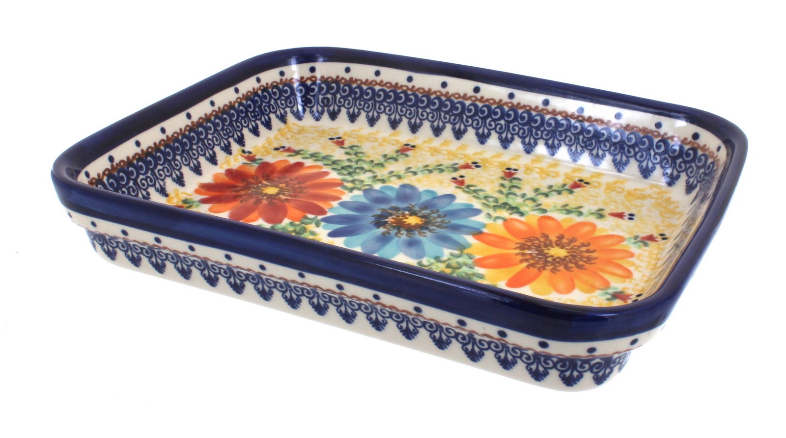 Blue Rose Polish Pottery Autumn Burst Small Rectangular Baker