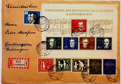 Einschreiben 10.10.59 Leverkusen Einweihung der Beethovenhalle 8. September 1959