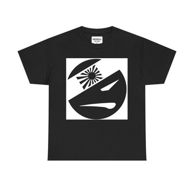 Wolf Head Rising Sun Graphic Circle T-Shirt Black White
