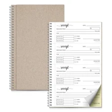 Receipt Book, 11x6 2-Part Carbonless Spiral Bound, Made in USA, 4 Receipts pe...