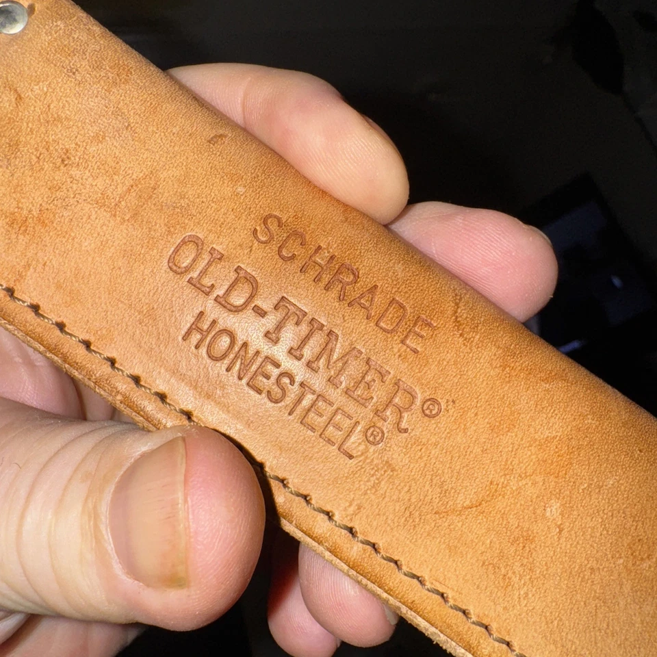 Schrade Old Timer Chisel Point Honesteel 7" con funda de cuero Foto 2 de 4