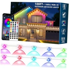 Permanent Outdoor Lights,100ft RGB + IC Smart LED Eaves Lights with App & 100FT