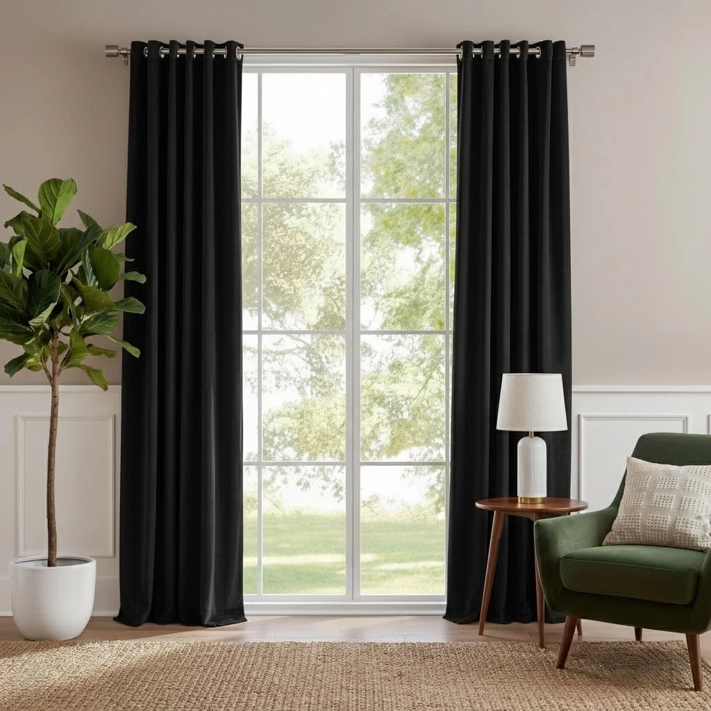 Black Velvet Curtains 84 inches Long 2 Panels, Blackout Plush Window Curtains...
