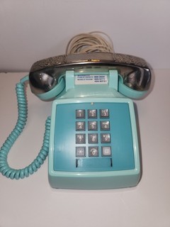 Bell System Western 2500D Aqua Blue Desktop Push Button Phone with Silver Handle