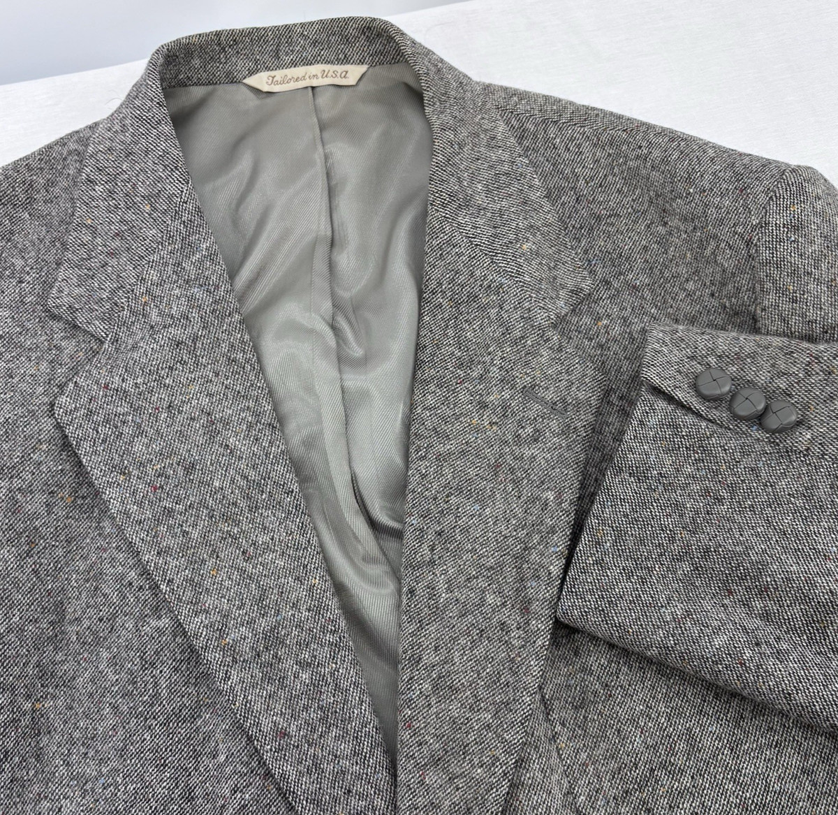 VTG Stafford Blazer Sport Coat Wool Black Gray Speckle USA 46 R Elbow Patches View 4
