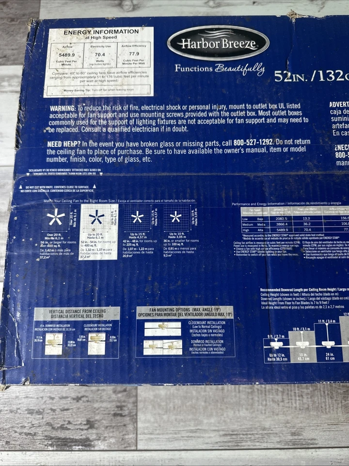 NIB Nice Indoor Outdoor White 52" 5 Blades CEILING FAN/LIGHT KIT  - Image 3 of 4