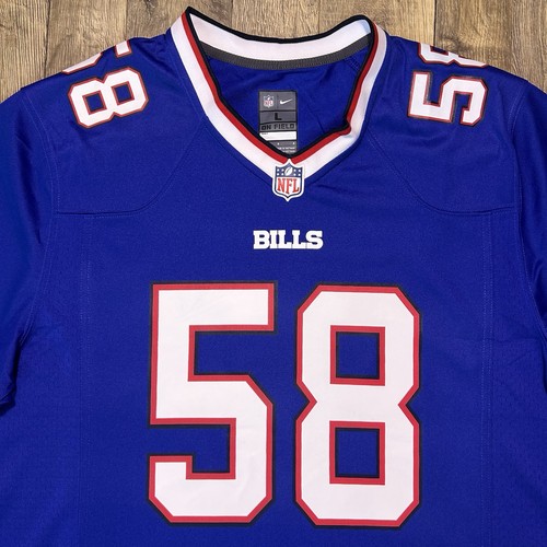 Nueva camiseta local del juego de fútbol americano de la NFL Buffalo Bills #58 Matt Milano para hombre L $130 - Imagen 3 de 13
