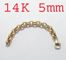 5mm Rolo Link Bracelet Necklace Extender for Pendant Charm REAL 14K Yellow Gold 