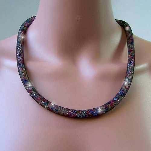 Collier Kette Armband Strass Netzschlauch Magnetverschluß Edelstahl Damen VS16 - Bild 62 von 96