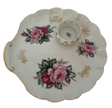 VTG Pink Floral Shell Snack Plate Lenwile Ardalt no 6985 Pink Roses Cottage Core