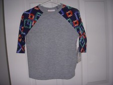 NWT LuLaRoe Kids Sloan shirt- Gray with multi color sleeves Geometric Size- 2