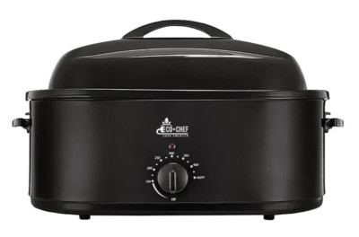 Eco+Chef 14 Qt Turkey Roaster Oven w/ Removable Enamel Pan & SS Rack, Black NIB