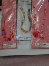 New Girls lot of 3 necklaces pink bunny flowers assorted beads