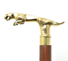 Designer Antique Brass Jaguar Head Handle Handcrafted Walking Stick cane Gift