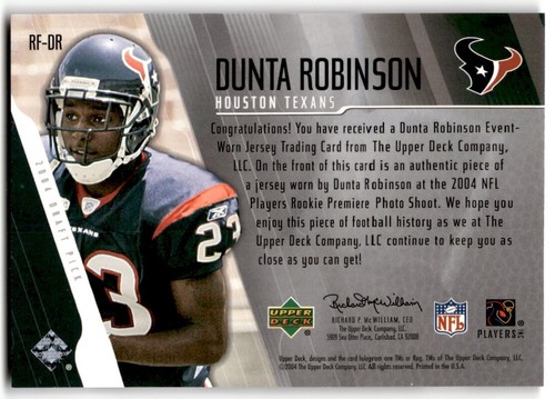 2004 Upper Deck Rookie Futures Dunta Robinson Jersey #RF-DR Houston Texans - Picture 2 of 2