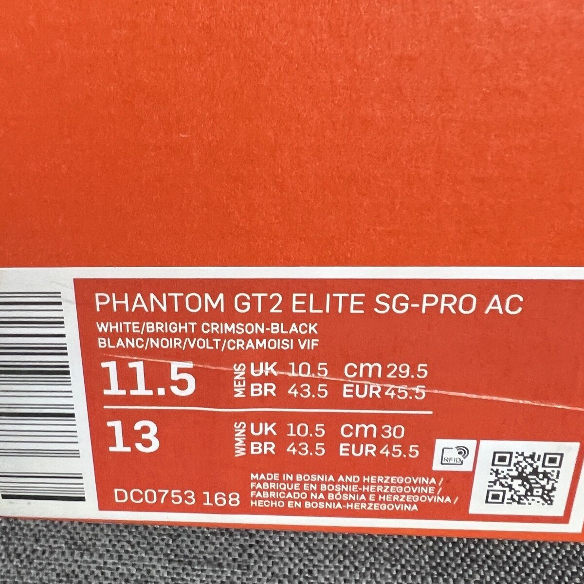 Nike Phantom GT2 Elite SG-Pro AC White Bright Crimson Sz Nike Phantom GT2 Elite SG-Pro AC White Bright Crimson Sz