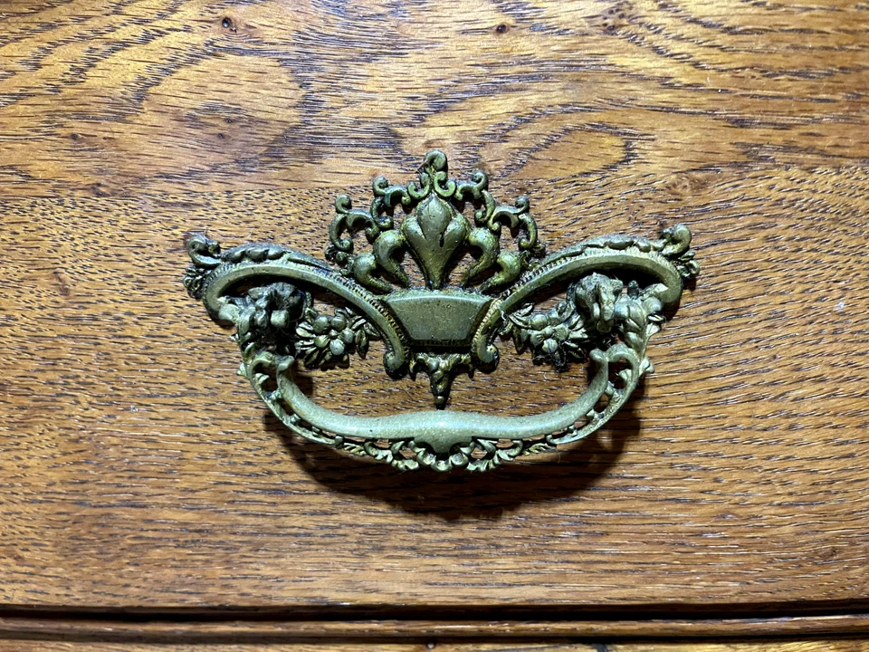 Cómoda antigua grande de cinco cajones de roble aserrado con cuarto victoriano tardío con espejo Foto 4 de 4