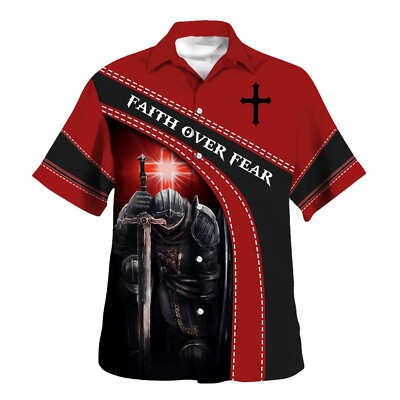 Warrior Faith Over Fear Christian AOP Shirt Hawaiian Shirt Summer Shirt S-5XL