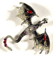 2.75" Dragon Brooch Enamel Rhinestone Flying Wyvern Magic Badge Pin  Gift Box