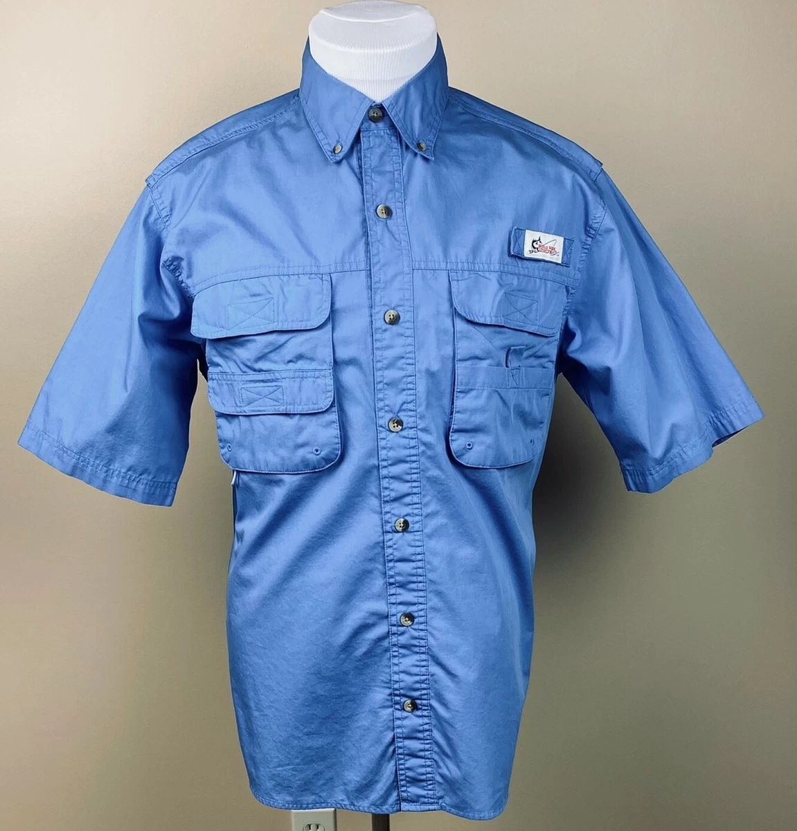 WORLD WIDE SPORTSMAN Blue Button Front Short Sleeve Shirt Fishing Mens M