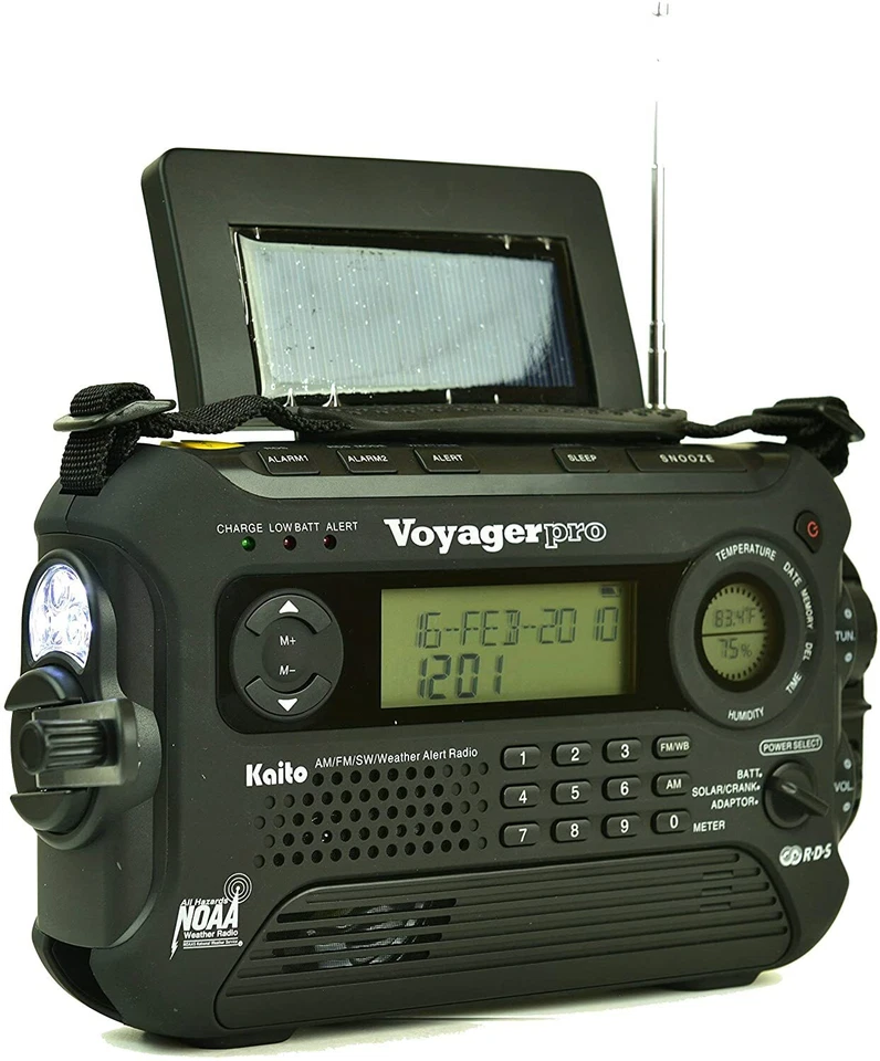 Kaito KA600L Emergency AM/FM/SW NOAA Weather Alert Radio with Solar Crank Black - Image 2 of 4