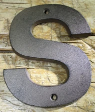 Cast Iron Industrial LETTER S Sign Rustic Brown 5" tall Alphabet 