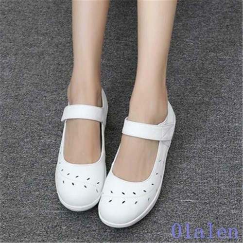 Zapatos planos cómodos de malla de cuero blancos para mujer enfermera trabajo cuña zapatos de enfermería - Imagen 14 de 18