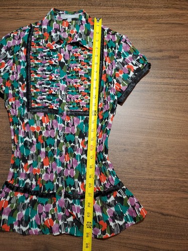 NY Collection Button Up Shirt Women's Size Small Pleated Sheer short sleeve - Picture 8 of 10