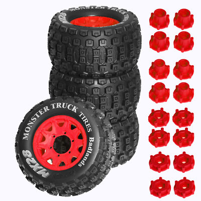 Bigfoot Tires 12mm/14mm Hub for 1/10 MX28 RC Badlands Monster Truck Red