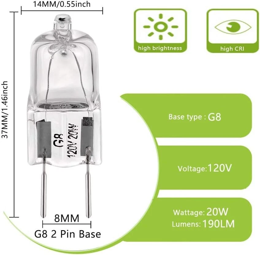 12 Pcs G8 Base JCD Type Light Bulb 120V 20W 20WATT Range Hood & More Replacement - Image 2 of 4