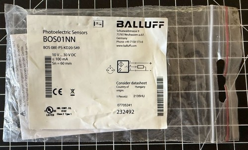 Balluff BOS01NN BOS 08E-PS-KD20-S49 M8 Photoelectric Sensor 24v 60mm Range, New - Picture 2 of 2