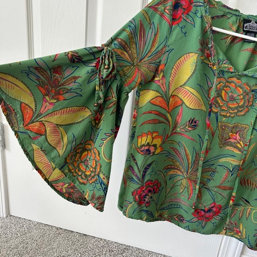 Angie Bell Sleeve Ruffle Floral Print Blouse Large - made in India - Picture 3 of 7