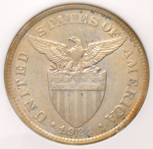 1921 Philippines 50 C , ANACS AU 58 , nice silver coin # 1653, 50-10 - Picture 3 of 4