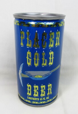 PLACER GOLD Flat Top Beer Can B/O Auburn, CA 12oz Blue & Gold Placer Brewing S/S