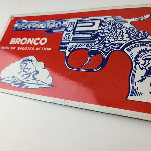 Vintage Bronco Kilgore Toys Schild - Porzellan Werbung Laden Zapfsäule Schild - Bild 9 von 15