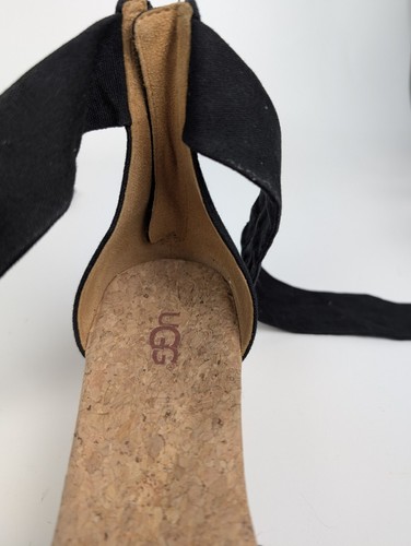 Ugg Australia Traci Espadrille Ankle Bow Wedge Shoes Black Size 9 Resort Beach - Picture 7 of 14