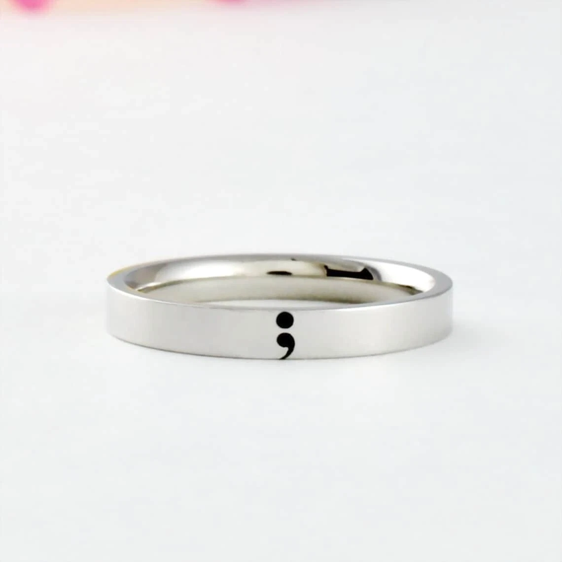 Sterling silver cheap semicolon ring