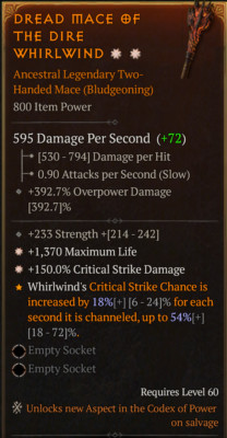   DIABLO 4   SEASON 7 Two Handed Mace 2 GA Maximum Life + Critical Damage