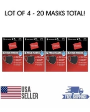 Lot of 4 Packs (20 Masks) Hanes Black 100% Cotton Face Mask Washable Reusable