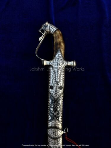 Espada caligráfica india con empuñadura cara de tigre, acero Damasco, espada india vintage. - Imagen 2 de 11