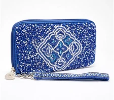 America & Beyond Embellished Continental Wallet | Blue Bandana - NEW