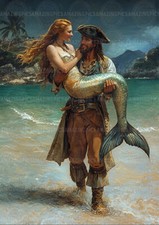Pirate Mermaid Romantic Love Story Fantasy Ocean Siren Fine Art Print y30