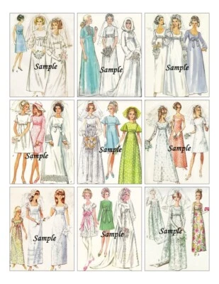 Vintage Sewing Pattern Theme Wedding Bride Dress 9 x Gift Tag Card Topper - image 1 of 3