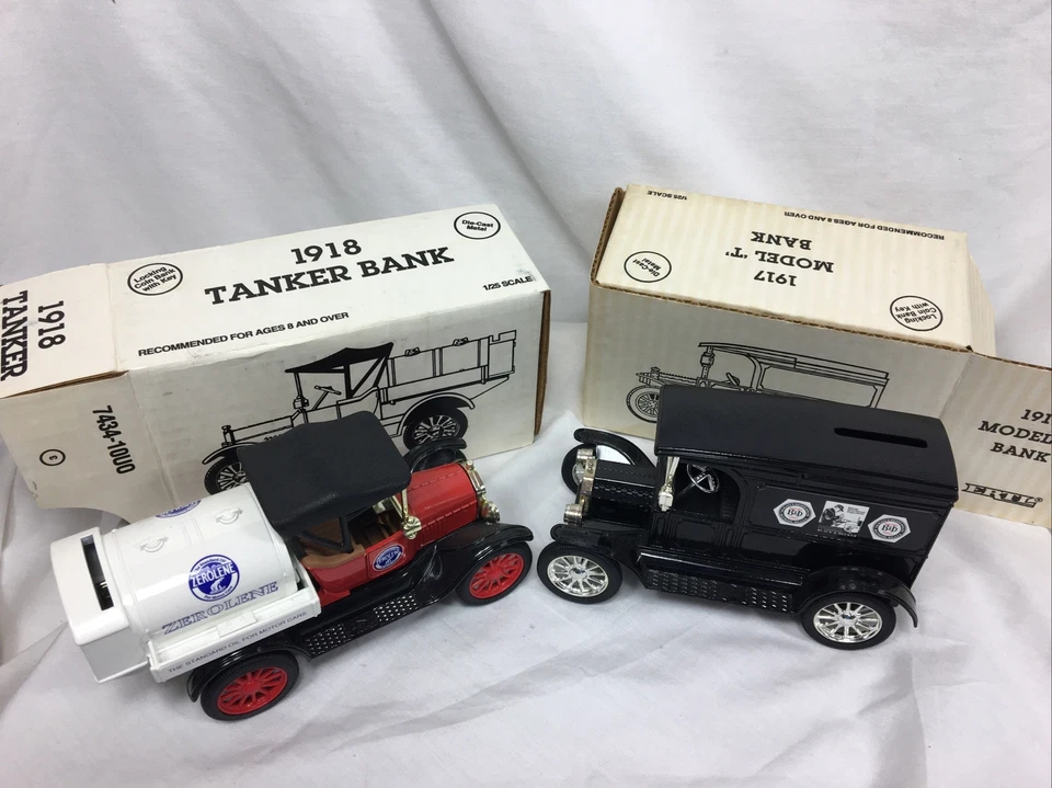 X2 1992 ERTL FORD MODEL T CHEVRON ZEROLENE + Black & Decker TRUCK BANK 1917-18 - Imagem 4 de 4