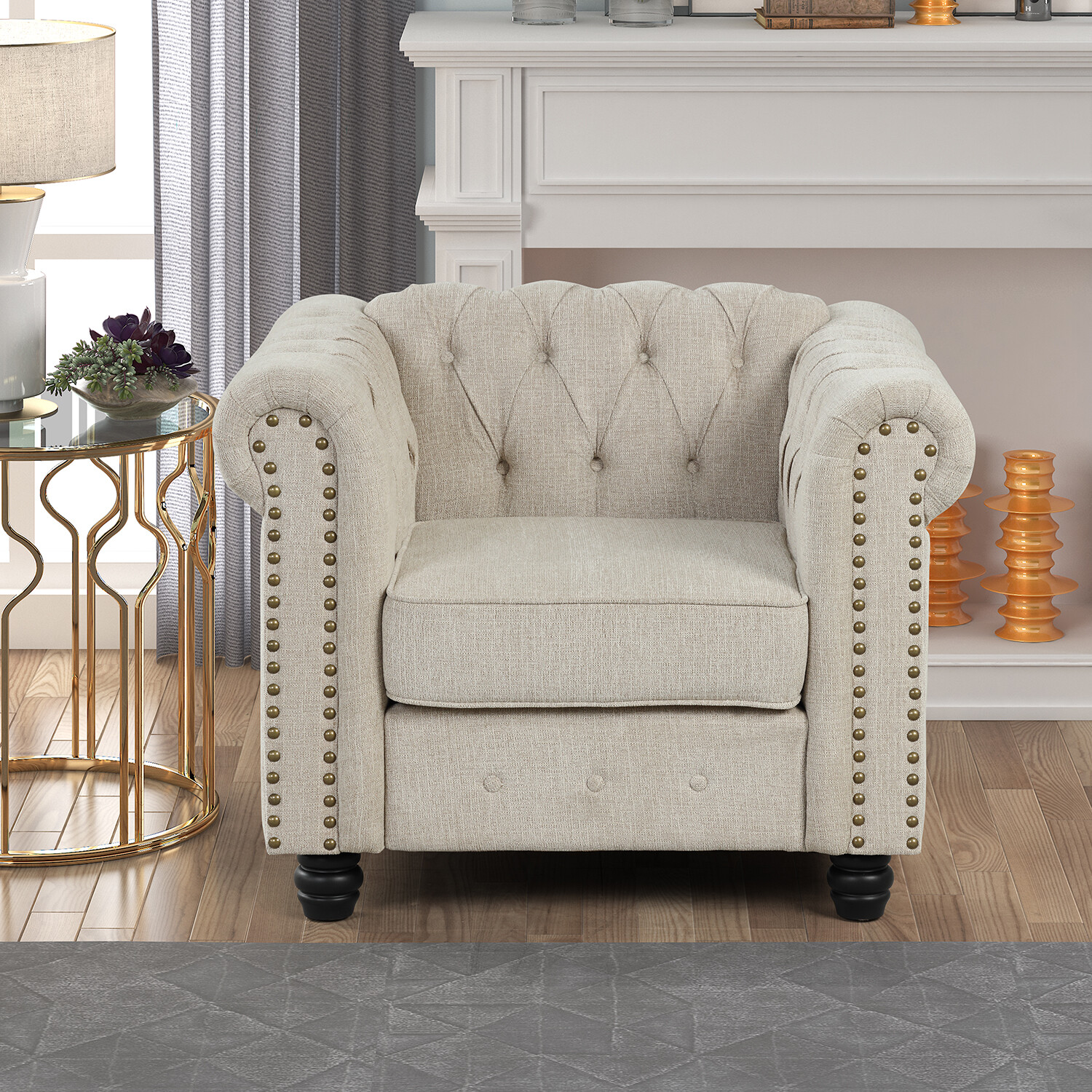 Morden Fort Accent Chair Single Armchair Couches Set Linen Beige for LivingRoom