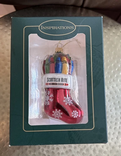 Inspirations Scottish Rite Holiday Glass Stocking Crayons Ornament 4" Tall New