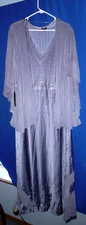 Komarov Two Piece Set Charmeuse Chiffon V-Neck Long Dress W/Cardigan
